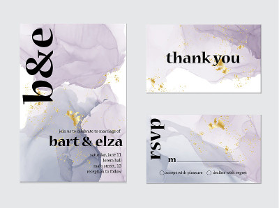 Vector wedding invitation alcohol ink card. Callig