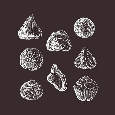 松露。黑巧克力，奶油糖果，蛋糕