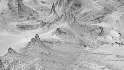 3D渲染插图的单色山景观