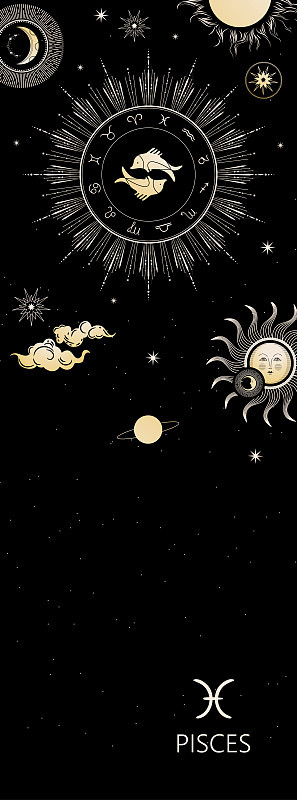 星座的背景。星座双鱼座。仿古风格。垂直的旗帜。