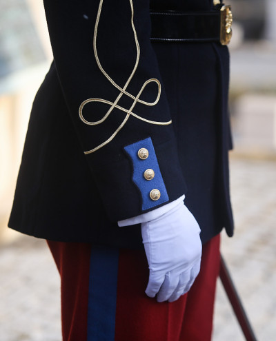 细节与法国仪仗队士兵的制服