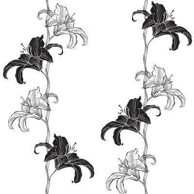 Seamless pattern with lilies on white background.