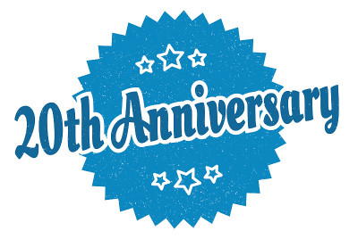 20周年的迹象。20周年轮回复古标签。20周年