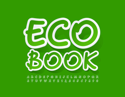 矢量创意概念生态书。绿色字母和数字集