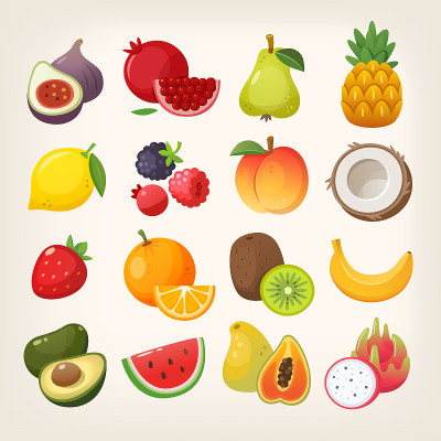 Set of fruit icons. Collection of colorful vector 