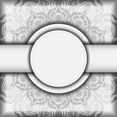 邀请卡模板与您的文字和装饰的地方。向量白色明信片设计与黑色曼荼罗装饰。