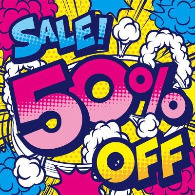 50%折扣的POP材料出售