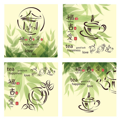 向量集:自然抽象背景与水壶