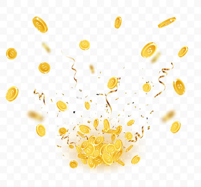 金币爆炸横幅，孤立在透明背景上