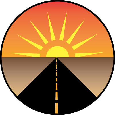 日落在一个圆形的黑色道路的尽头图标-矢量插图