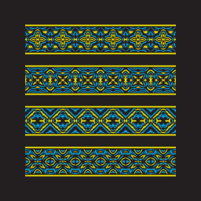 Set of colored ribbon patterns. Yellow blue tradit