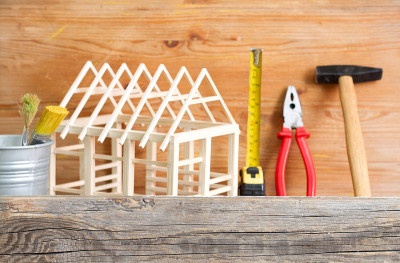 家居装修施工diy抽象背景与工具木板