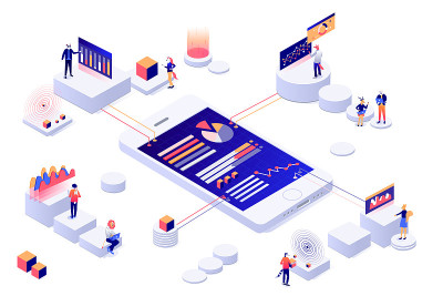 Data visualization 3d isometric concept.  People i