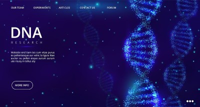 DNA的着陆页。载体基因工程网页模板。医用横幅设计与DNA螺旋