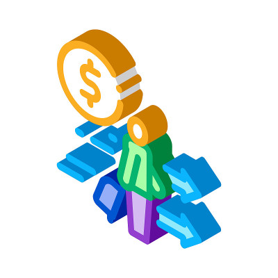人手提箱与金钱等距图标矢量插图