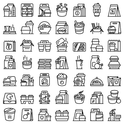 外卖食品图标，轮廓风格