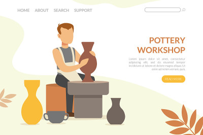 Male Moulding or Modelling Pottery from Clay as Po