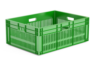 绿色塑料板条箱，3D渲染