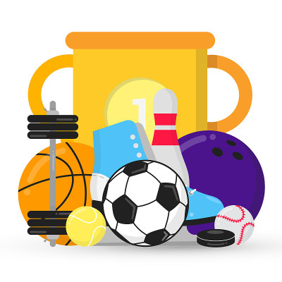 Sport gaming composition with cup, balls - soccer,