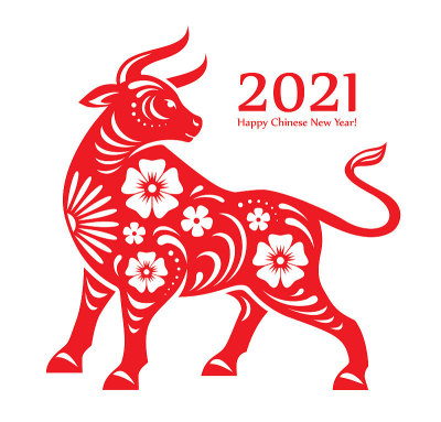 中国新年2021牛插图。