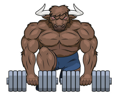 肌肉发达的公牛正在举起哑铃
