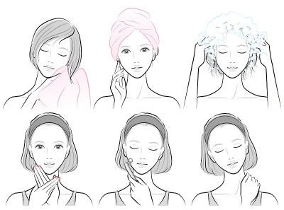 女性做头发护理和皮肤护理的插图
