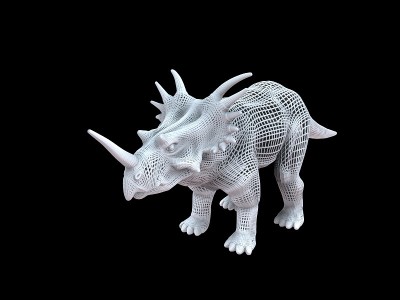 一个白色有线恐龙的3d渲染孤立在黑色上