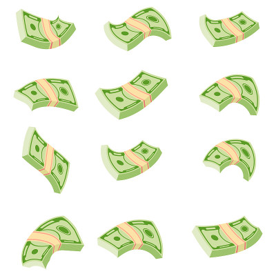 飞来一大笔钱。平面矢量卡通金钱插图。