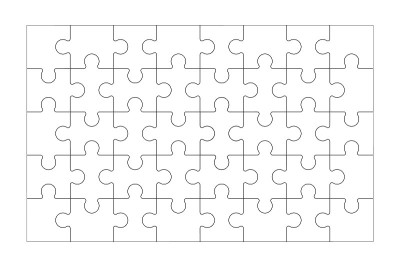 Set of black and white puzzle pieces isolated on w