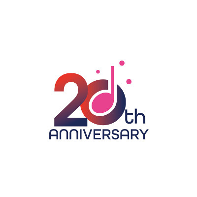 矢量周年纪念图标设计模板与音乐笔记，20周年纪念