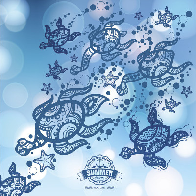 漂浮海龟的矢量插图