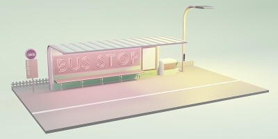 公交车站卡通城市公交3D插图