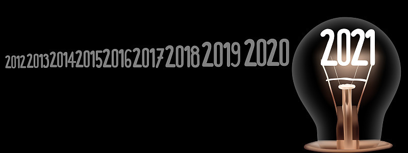 矢量灯泡与2021年新年