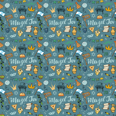 Mazel tov无缝模式，犹太节日手绘项目，矢量插图