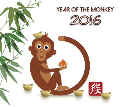 2016年春节可爱的人猿卡通贺卡