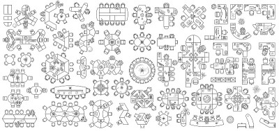 俯视图办公室或橱柜平面图。从上面看家具图标。向量