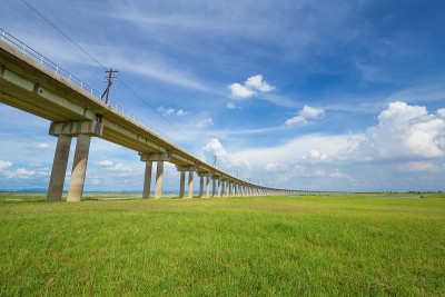 铁路桥穿过草地草地