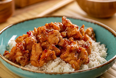 一盘辣鸡肉饭