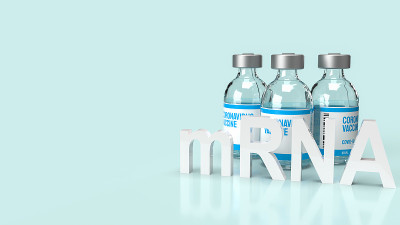 mrna或信使核糖核酸白色文本用于医学或爆发概念的3d渲染