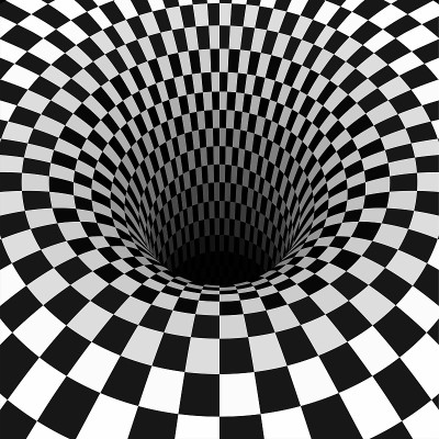 超现实的象棋背景和洞。光学错觉，矢量插图