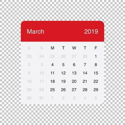 日历2019年3月简洁简约的桌子设计。一周从星期一开始。