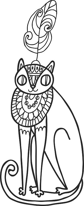 王公花园野猫的着色。成人着色页面。