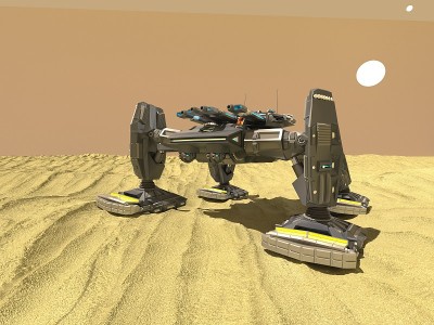 沙漠中的坦克机器人，3d，渲染。