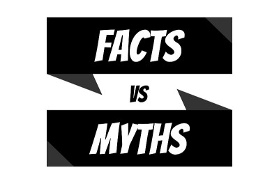 myth vs facts onconcept(神话vs事实)白色背景矢量插图细线演讲气泡与事实和神