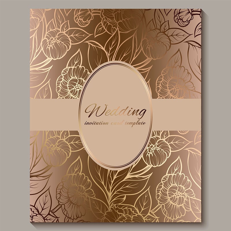 Exquisite royal luxury wedding invitation, gold fl