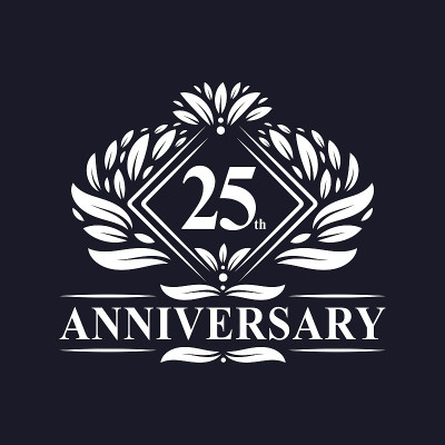 25周年标志，豪华花卉25周年标志。