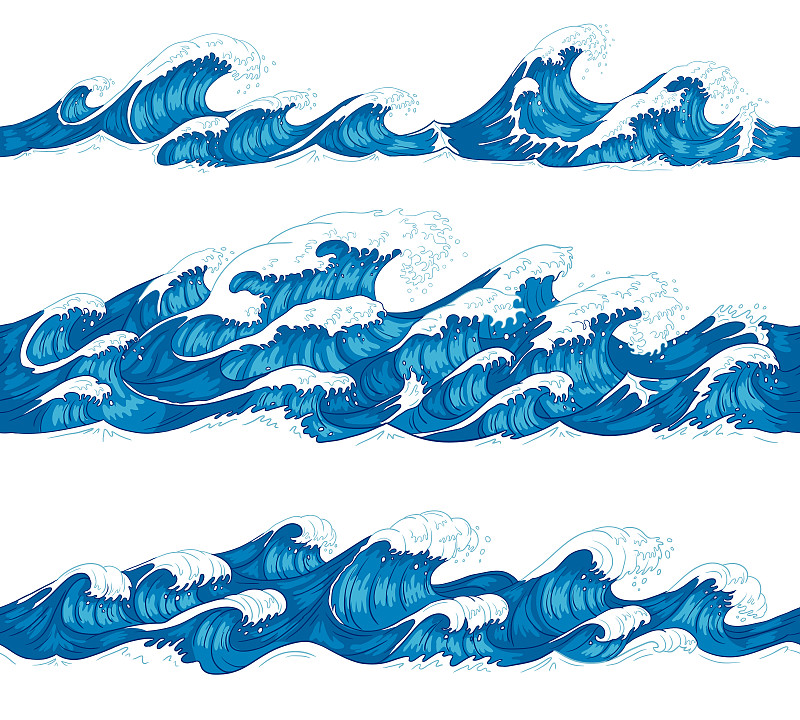 Seamless ocean waves. Sea surf, decorative surfing
