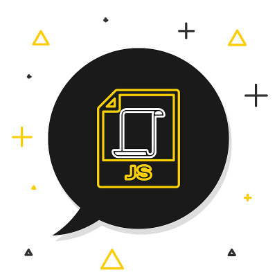 行JS文件文档。下载js按钮图标孤立的白色背景。JS文件的象征。色彩斑斓的轮廓的概念。向量