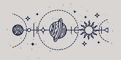 神秘的占星矢量插图。魔法符号。星座。天文学。艺术线条插图。