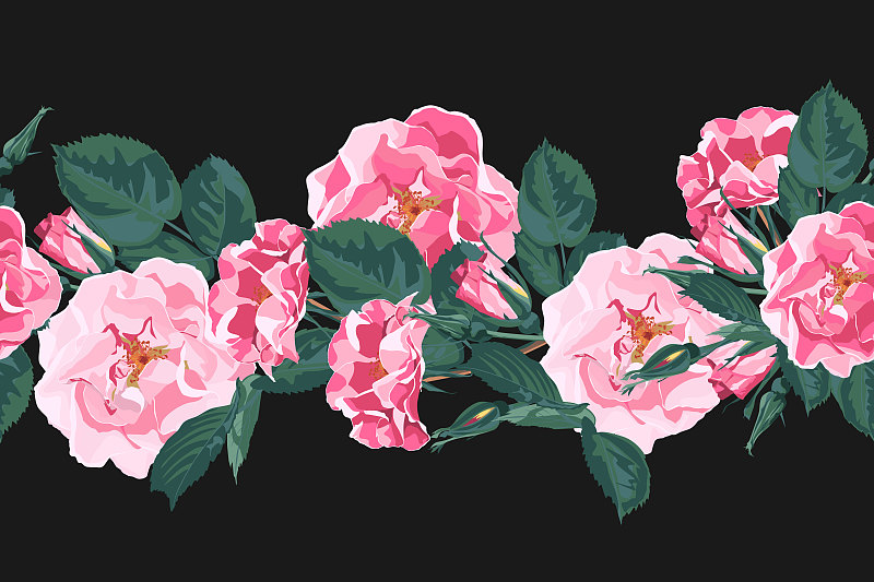 Vector seamless pattern with briar. Wild rose rosa